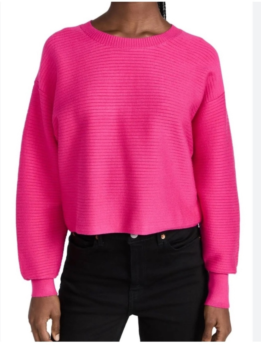 Good American Bright Pink Ribbed Crewneck Sweater